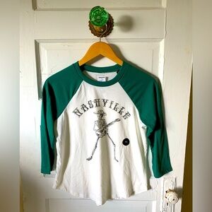 XS T-shirt Tennessee Skeleton Music Graphic Tee Green White
